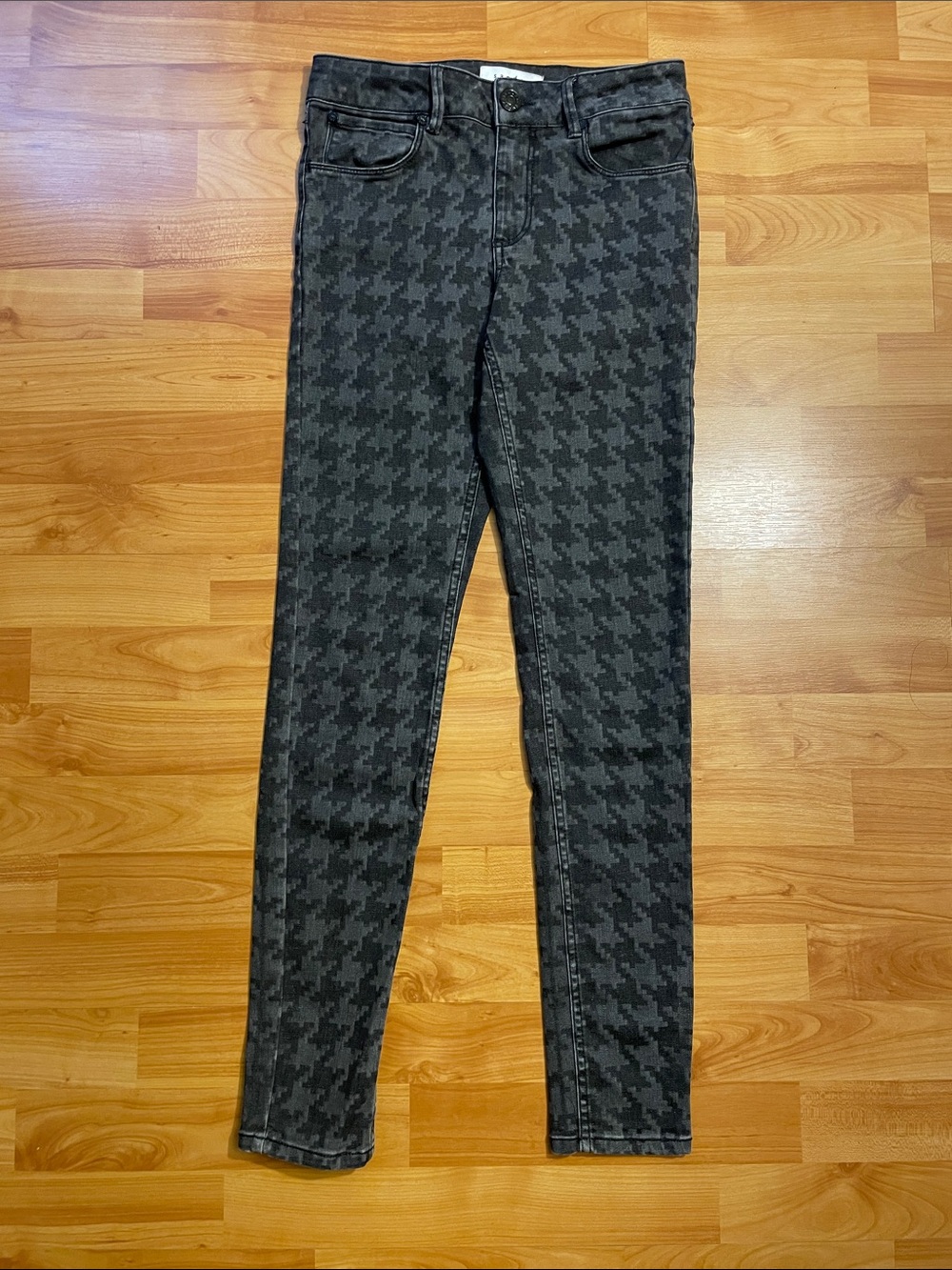 Sandro Paris Grey Houndstooth Print Skinny Jeans Size 0